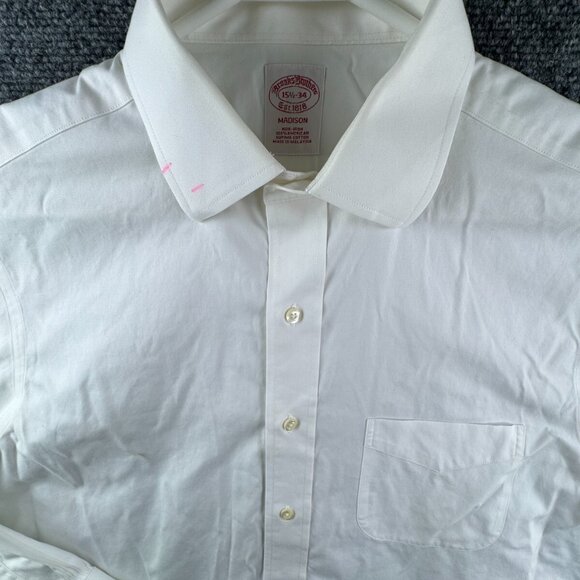 Brooks Brothers Men Button Up Shirt White 15.5 34 Madison Supima Cotton Non Iron - Picture 1 of 16